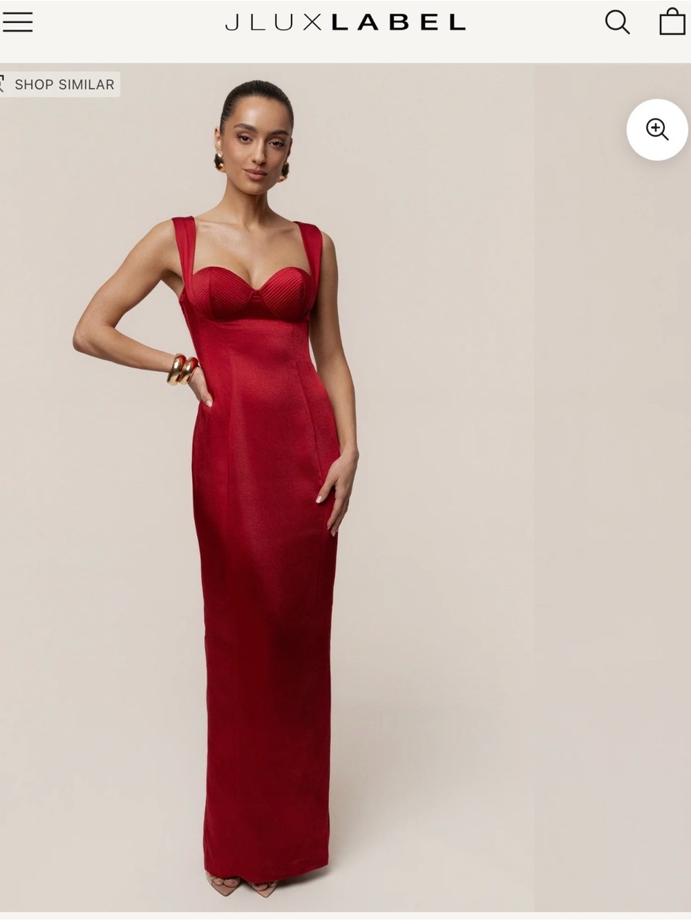 JLUXLABEL Red Sculpted Bust Fitted Maxi Gown